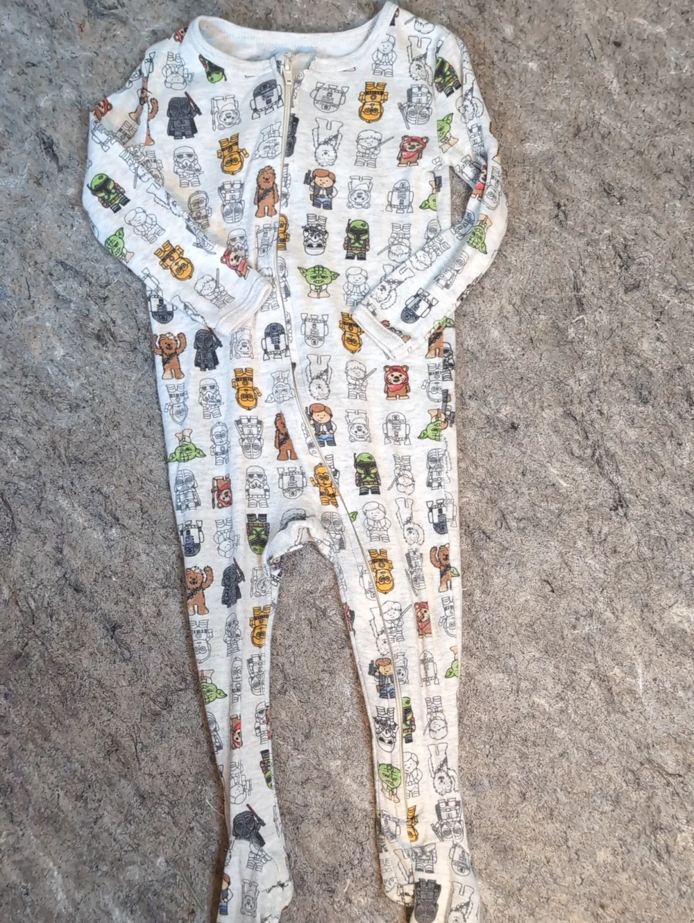 Star Wars White Footed One-Piece Pajamas with Multicolor Character Print 18 Mos
